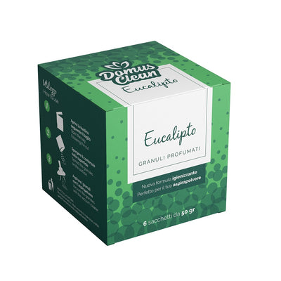 Granuli profumati per aspirapolvere - Fragranza Eucalipto - Scatola con 6 bustine da 50 grammi - Domus Clean
