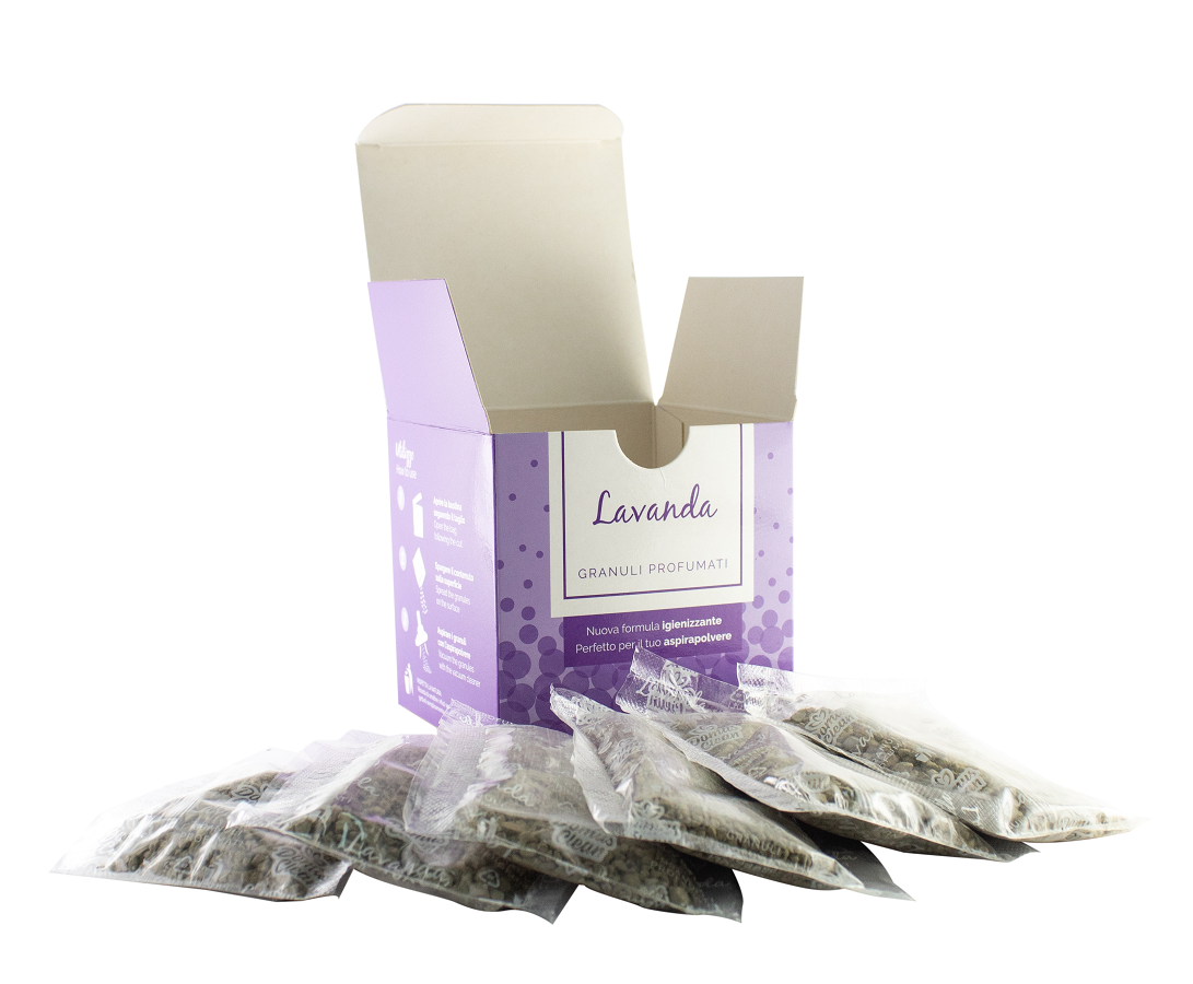 Granuli profumati per aspirapolvere - Fragranza Lavanda - Scatola con 6 bustine da 50 grammi - Domus Clean