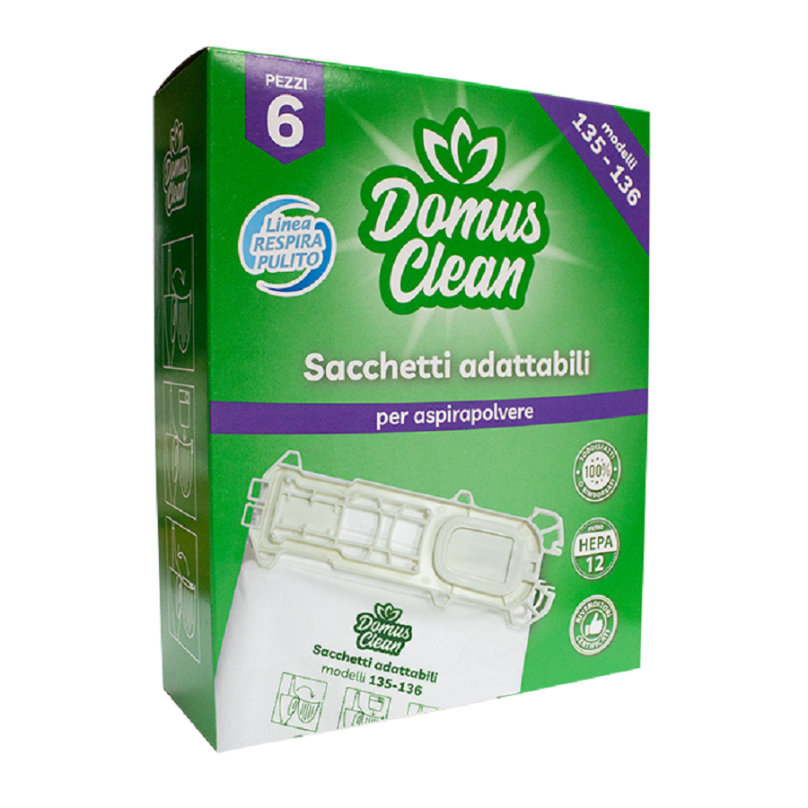 Domus Clean sacchetti per folletto vk 135-136 in microfibra certificati HEPA 12 - adattabili - Domus Clean
